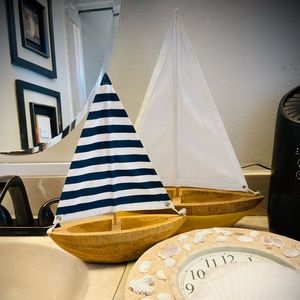 Real Wood Decorative Boats with Canvas Sail